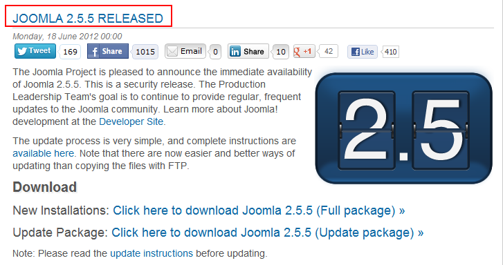 Joomla2.5.5がリリースされました